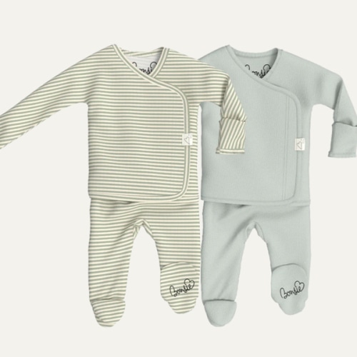 Baby Bundle Footie - Mint Twist + Avocado Twin Pack – Bonsie Skin to Skin Babywear
