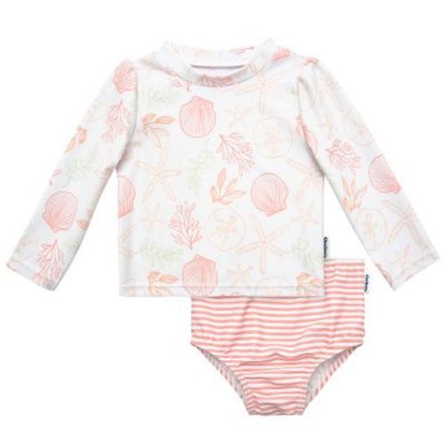 Gerber Baby Girls' Toddler Long Sleeved Rashguard Swimsuit Set - Shells - 0-3 Months - 2-piece