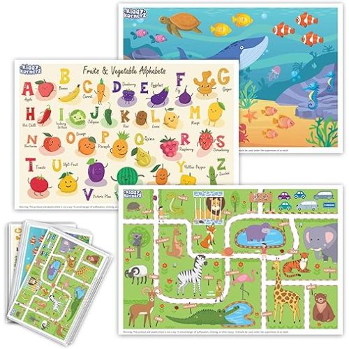 Premium Disposable Placemats for Baby, Placemats for Kids, Toddler Placemat- 40 Pack Kids Placemats for Dining Table Tyke, Restaurants, and Travel - Fun Learning Designs Included