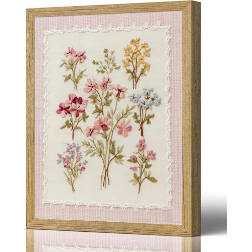 3D Texture Pink Wildflowers Canvas Wall Art Floral Nursery Painting Picture Wall Decor Boho Minimalist Floral Poster Print Artwork for Girl‘ Room Nursery Bedroom Guest Room Home Decoration