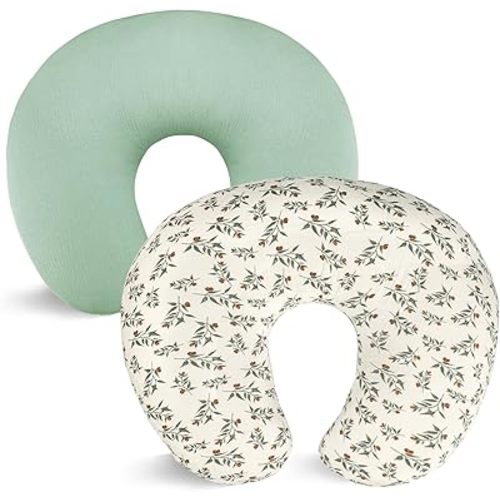 Hooyax Muslin Nursing Pillow Covers 2 Pack, Soft and Breathable Nursing Covers for Breastfeeding Pillows, Adorable Infant Feeding Pillow slipcover for Baby Boy and Girls (Green Leaf)