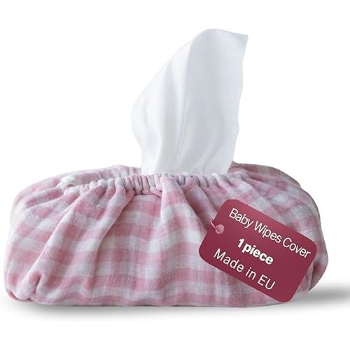 Baby Wipes Cover – Universal Size, One Size Fits All Wipes Packages | Muslin Cotton Tissue Cover for Nursery, Diaper Bag & Changing Table, Station | Gingham & Neutral Patterns (Pink Gingham)