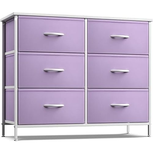 Sorbus Dresser with 6 Drawers - Furniture Storage Tower Unit for Bedroom, Hallway, Closet, Office Organization - Steel Frame, Wood Top, Easy Pull Fabric Bins (6-Drawer, Pastel Purple)