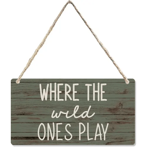 CGBHW Where The Wild Ones Play Kids Room Wooden Sign, Kids Toddler Room Decor, Boys Room Hanging Sign Wall Decor, Kindergarten Playroom Bedroom Living Room Nursery Door Decor 12 x 6 Inch