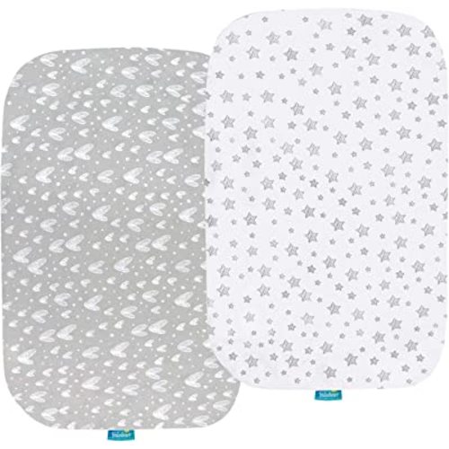 Bassinet Sheets Compatible with ANGELBLISS Baby Bassinet, Koolerthings (3 in 1) Baby Bassinet, Pamo Babe and Ihoming Bedside Bassinet, 2 Pack, 100% Jersey Cotton, Breathable and Soft, Grey Print