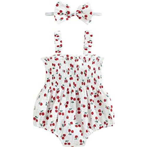 Infant Baby Girls Romper Dress Dot Pattern Short Sleeve Ruched Jumpsuits Skirts Hem Bodysuits Headband