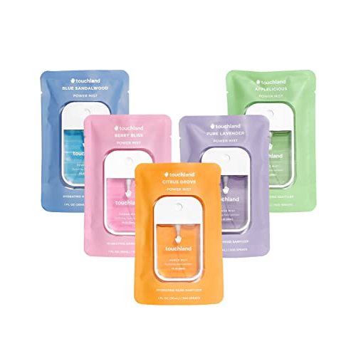 Touchland Power Mist Hydrating Hand Sanitizer Spray, TOP 5 Set (Applelicious, Sandalwood, Lavender, Berry, Citrus), 1 FL. OZ. Travel Size (Set of 5)