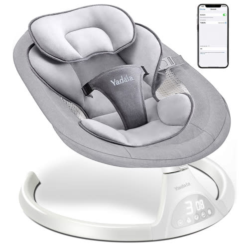 Baby Swing for Infants, Bluetooth Swing Electirc Baby Rocker Bouncer, Intelligent Auto Swing with 5 Speed, Gray