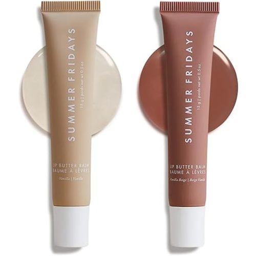 Summer Fridays Tinted Lip Butter Balm - Conditioning Vegan Lip Balm for Instant Moisture, Shine & Hydration - Sheer-Tinted, Soothing Skincare (Vanilla & Vanilla Beige)