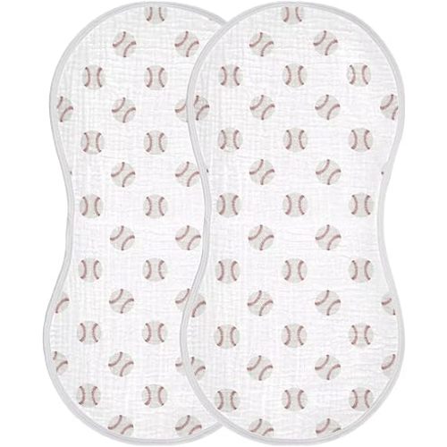 Cartoon Balls Baby Muslin Burp Cloths Set of 2 Red and White Baseball Patch Sports Muslin Washcloths Watercolor Milk Spit Up Rags Soft Newborn Towel for Unisex Boys and Girls, 22 x 11 Inch