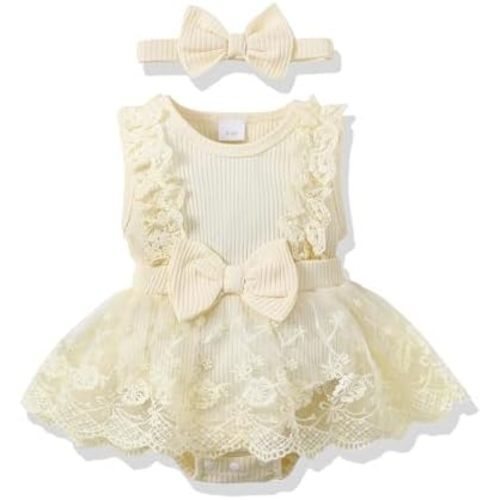 Renotemy Newborn Baby Girl Lace Romper Infant Summer Boho Flower Tulle Dress Party Gifts Newborn Photography Outfits