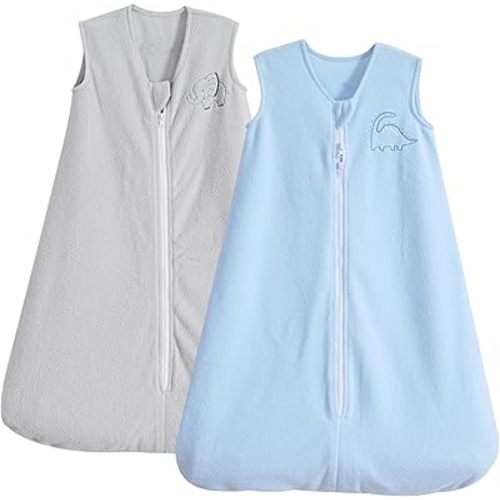 PHF Soft Micro-Fleece Baby Sleep Sack, 6-12 Months Warm Baby Wearable Blanket, 2-Way Zipper Sleeping Bags, 2 Pack Comfy Toddler Sleeping Sack for Baby Boys Girls, Medium Size, Blue&Grey