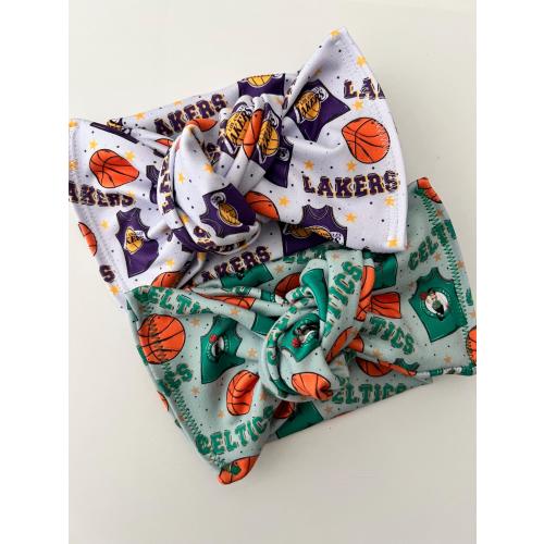 Basketball Head wraps, Baby Turban, Bow, Hand-tied, chunky Bows, Handmade, Stretch, Accessory, Adjustable Headbands, lakers, Celtics