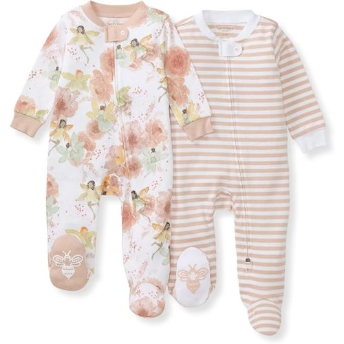 Burt's Bees Baby Baby Girls' 100% Organic Cotton Zip Front One-Piece Sleep & Play Loose Fit Pajamas