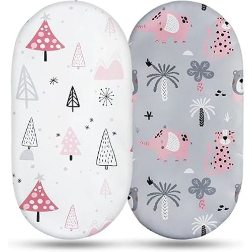Soarwg Kids Bassinet Sheets, Bassinet Sheets for Baby Boy and Girl, Bassinet Sheet Neutral, Fit for Rectangle, Round, Oval, Hourglass Mattress, Flexible for Different Bassinet Pad/Mattress 2 Pack
