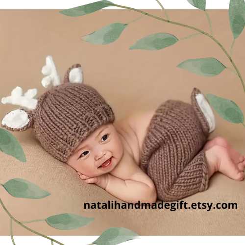 Reindeer Outfit Fawn Photo prop Deer Costume Infants Crochet christmas baby costume knitted Newborn Deer Outfit baby deer custom outfit