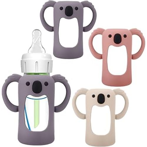 BUSOHA 3 Pack Koalas Silicone Sleeves for Dr. Brown's Glass Baby Bottles - Drop Protection Baby Bottle Sleeves Compatible with Dr Brown Newborn Glass Bottles with Silicone Handles,4 oz