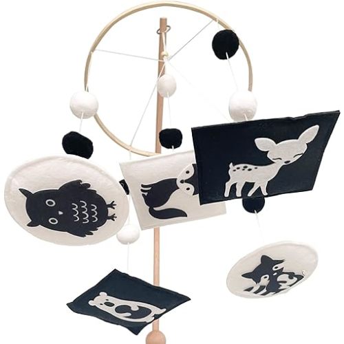 Montessori Mobile, Black and White Woodland Baby Crib Mobile, Neutral Nursery Mobile Decoration for Pack N Play, for Baby Boy & Girl