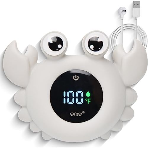 Baby Bath Thermometer with Floating Toys & Room Temperature Monitor - Rechargeable Digital Thermometer with Temperature Alerts, Bath Essentials for Newborns, Infants (Advanced Grey)