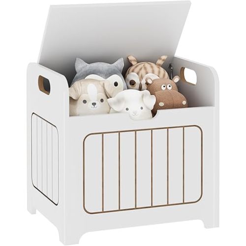 VILAWLENCE Kids Storage Chests & Trunks, White Toy Box, Small Cube Organizer, Wooden Storage Bin With Handle For Store Toy Books Clothes, Small Square Nightstand For Entryway,Bedroom