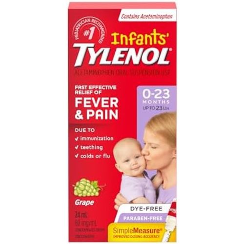 Tylenol Infant Pain & Fever Reliever, Grape Suspension, Dye Free, 24mL