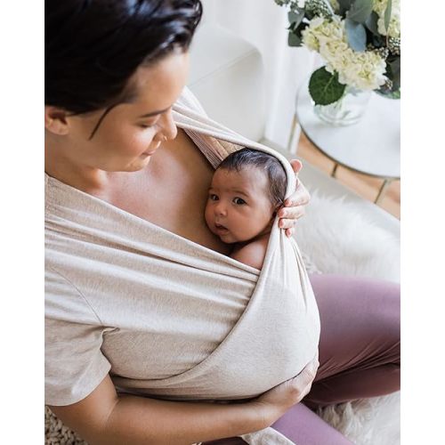 Kindred Bravely Short Sleeve Skin to Skin Nursing Wrap Top, Kangaroo Shirt for Mom and Baby, Organic Cotton (Oatmeal Heather, Small)