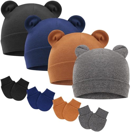 BQUBO Newborn Baby Hats Mittens Set for Boys Girls Hospital Hat Beanie Infant Caps Baby Gloves