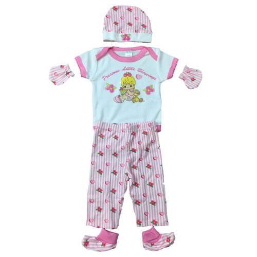 Infant Girls Precious Moments Baby Outfit Bodysuit Pants Hat Mittens Booties 0-3