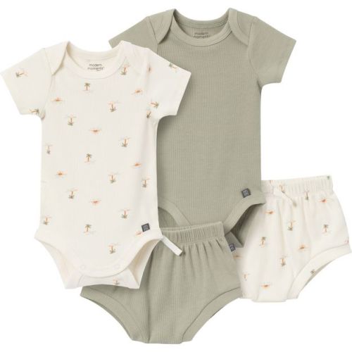Modern Moments™ By Gerber Baby Neutral 4-pack Short Sleeve Bodysuit And Shorts Set, Ivory Mini Island/md Green, 24 Months