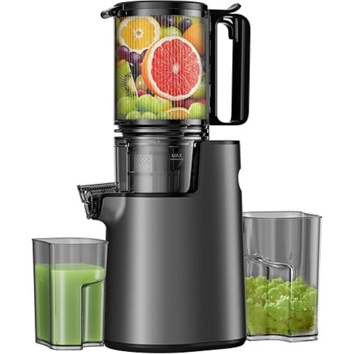 Cold Press Juicer, Masticating Juicer with 5.4" Wide Feed Chute, 350w Slow Juicer Machines Fit Whole Vegetables and Fruits with High Juice Yield, Easy to Clean (Black)