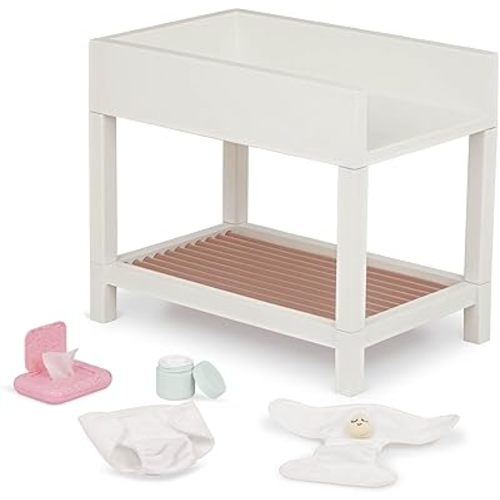 LullaBaby – Doll Changing Station – 2 Diapers with Mini Plushies & Pretend Care Items – Baby Doll Accessories – Imaginative Play – Toys for Kids Ages 2 Years Old & Up – Baby Doll Changing Table