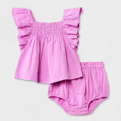 Baby Girls' Dobby Plaid Top & Bloomer Set - Cat & Jack™, Color: Lavender, Size: 6-9M
