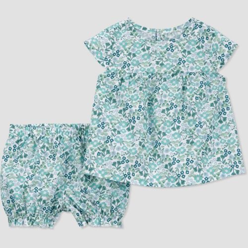 Carter's Just One You® Baby Girls' Floral Top & Bottom Set - White/Blue, Size: 3M