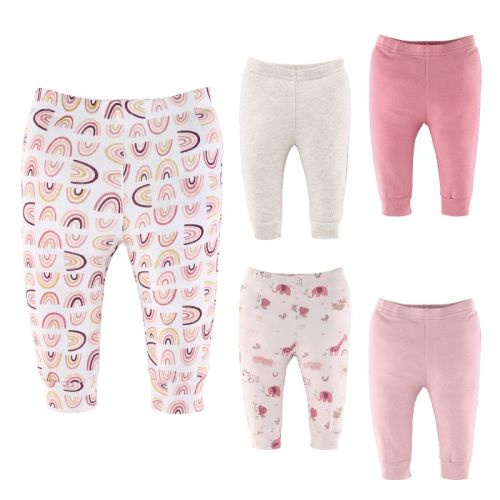 The Peanutshell Rainbow Safari Baby Pants For Girls, 5-pack, 0-3 Months