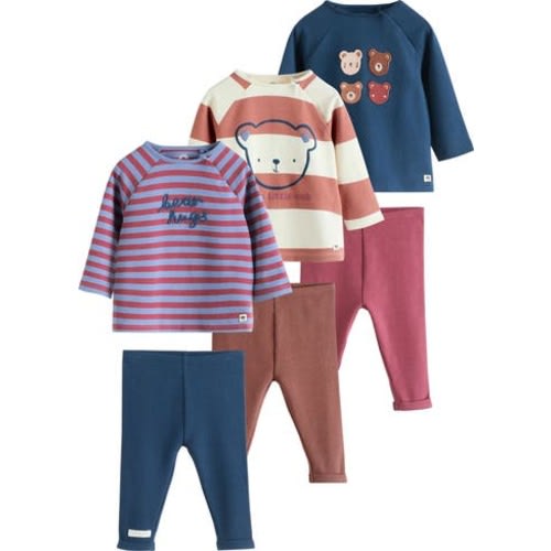 6-Pack Assorted Long Sleeve Cotton T-Shirts & Leggings Set, 0-3M