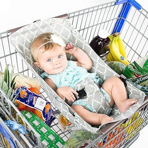Shopping Cart Hammock for Infants and Toddlers, Cart Seats for Babies, for All Car Seat Models, Grocery Cart Hammock for Baby, Capacity of up to 50 lbs, Gray and Aqua