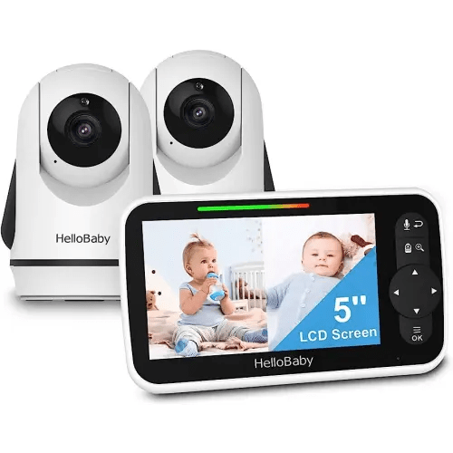 HelloBaby Video Baby Monitor with 2 Cameras and 5 Inch Split Screen Display, Remote Control Cameras with Night Vision and Temprature Monitoring