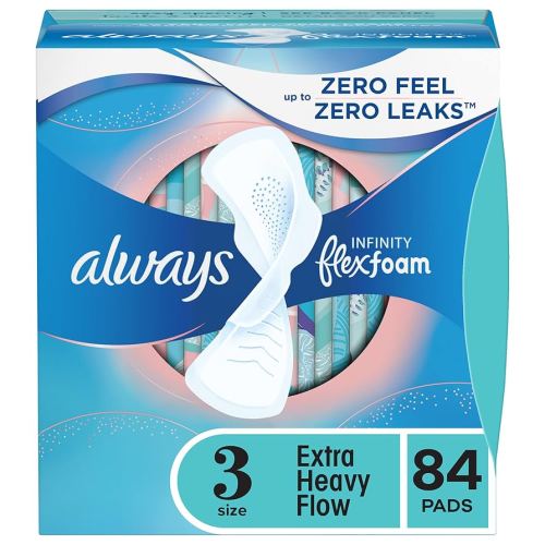 Always Infinity Feminine Pads for Women, Flexfoam Pads with Wings, Size 3, Extra Heavy Absorbency, Unscented, 84 Count (3 Packs of 28)