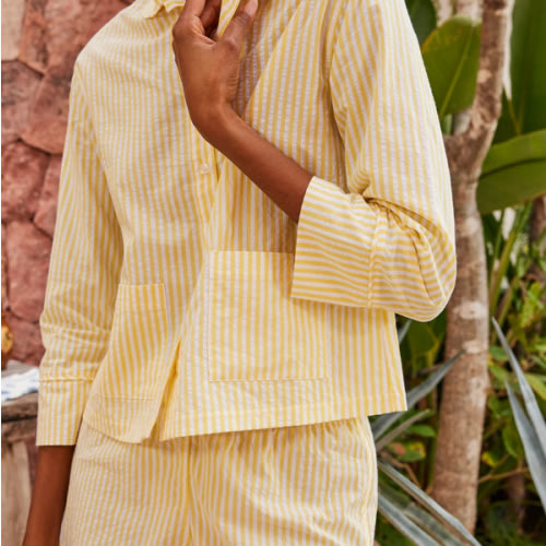 LAKE | Women | Cotton Pajamas | Blue Seersucker Georgie Pocket Shorts Set