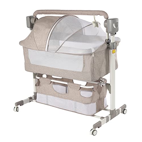 CNCEST Smart Electric Baby Bassinet Bedside Sleeper,Music Play,Automatic Cradle with 3 Speed Timing,5 Speed Wobbling,Portable Baby Bed Height Adjustable Crib,Nets+Mattresses