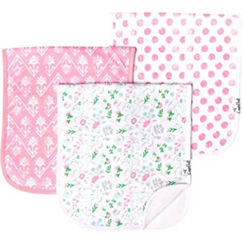 Copper Pearl Premium Baby Burp Cloths - 3-Pack Large Cotton Burp Cloths, Extra Soft Spit Up Rags with 3 Absorbent Layers, Perfect for Baby Girl Gifts (21" x 10" Size, Claire Set)