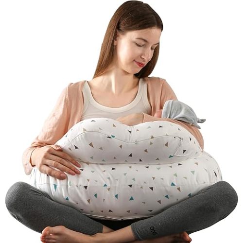 BATTOP Nursing Pillow for Breastfeeding,Plus Size Breastfeeding Pillow for More Support for Mom Baby,with Removable Cover Adjustable Waist Strap,Feeding Pillow