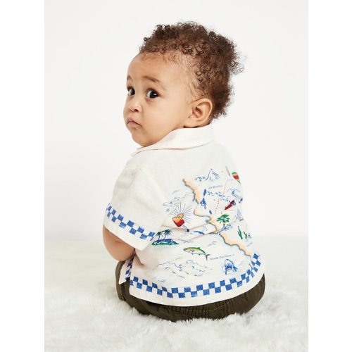 Printed Short-Sleeve Linen-Blend Pocket Shirt for Baby