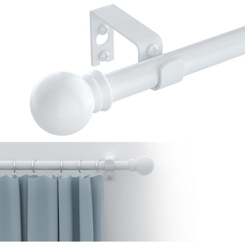 Curtain Rods for windows 48 to 84-93 inch, 5/8 inch Decorative White Splicing Heavy Duty Metal Curtain Rod set with Brackets