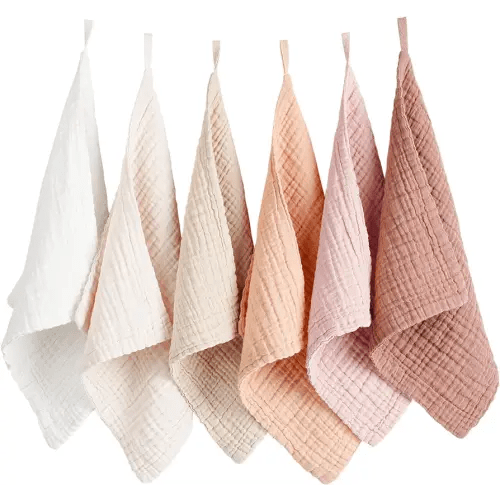 Konssy 6 Pack Baby Muslin Washcloths for Unisex 100% Cotton Wash Cloth Set for Baby Face Body Comfy and Soft for Newborn Infants Kids Girls and Boys