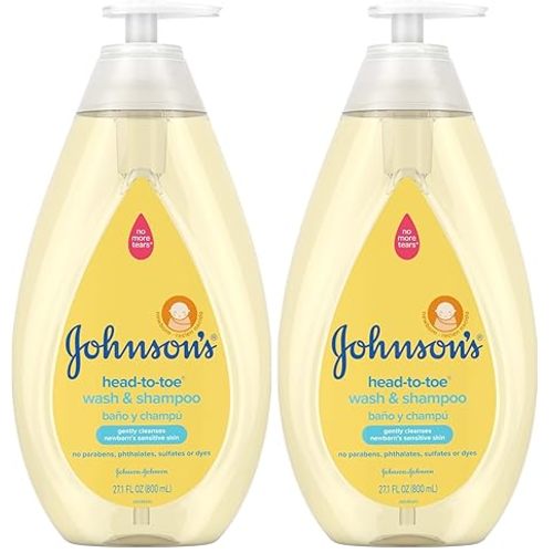 Johnson's Head-to-Toe Gentle Tear-Free Baby & Newborn Wash & Shampoo, Sulfate-, Paraben- Phthalate- & Dye-Free, Hypoallergenic Wash for Sensitive Skin & Hair, 27.1 fl. Oz (Pack of 2)