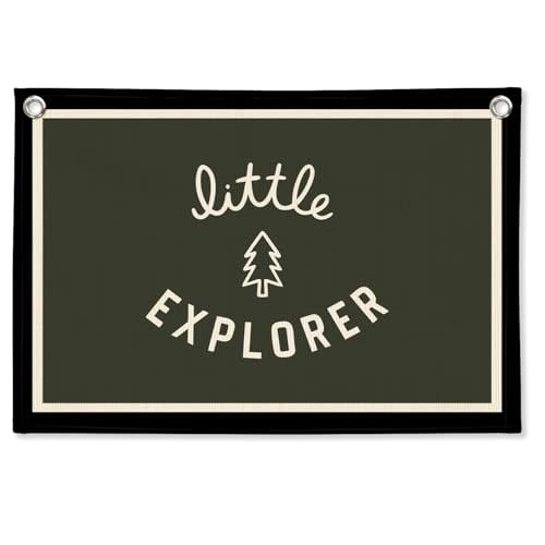 STHTTSW Forest Green Little Explorer Baby Shower Linen Canvas Banner, Boys Room Decor, Camping Wall Hanging Canvas Banner Flag Decor for Toddler Boy Room Nursery Playroom, 30x20 Inch