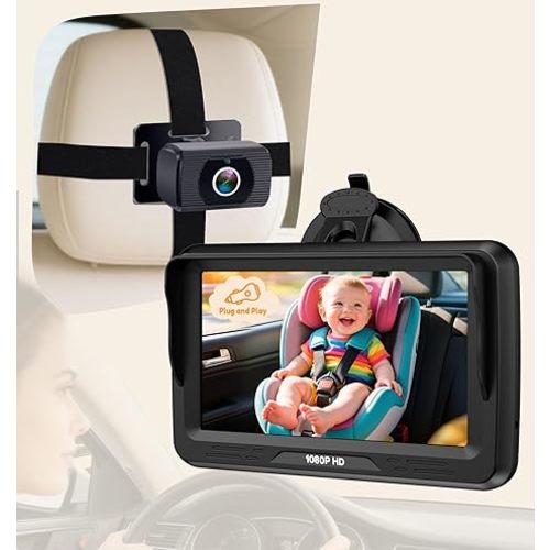 Rohent Baby Car Camera HD 1080P - Rear-Facing Infant Monitor with Night Vision Car Camera for Baby 150° Wide-Angle Lens Anti-Glare Screen Easy Install 360° Adjustable Display