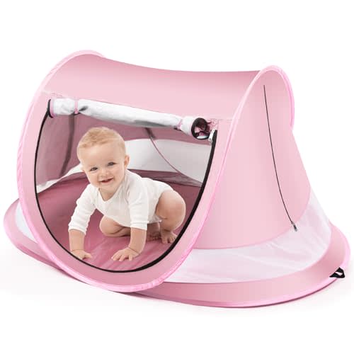 Baby Beach Tent,Large Pop Up Beach Tent Sun Shade for Beach,Portable Baby Travel Tent with Mosquito Net,Indoor Baby Play Tent,UPF 50+ UV Protection Sun Shelters for Infants
