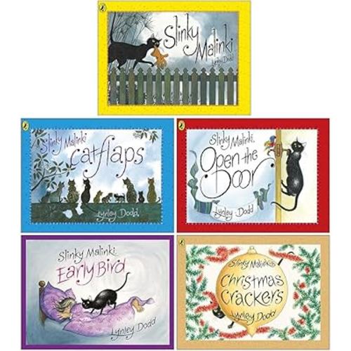 Lynley Dodd Slinky Malinki Hairy Maclary and Friends Series 5 Books Collection Set(Slinky Malinki, Slinky Malinki Catflaps, Open the Door, Slinky Malinki's Christmas Crackers, Early Bird)